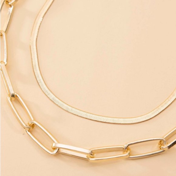 5 for $25 Gold Color Two Layer Chain Necklace - Picture 3 of 4
